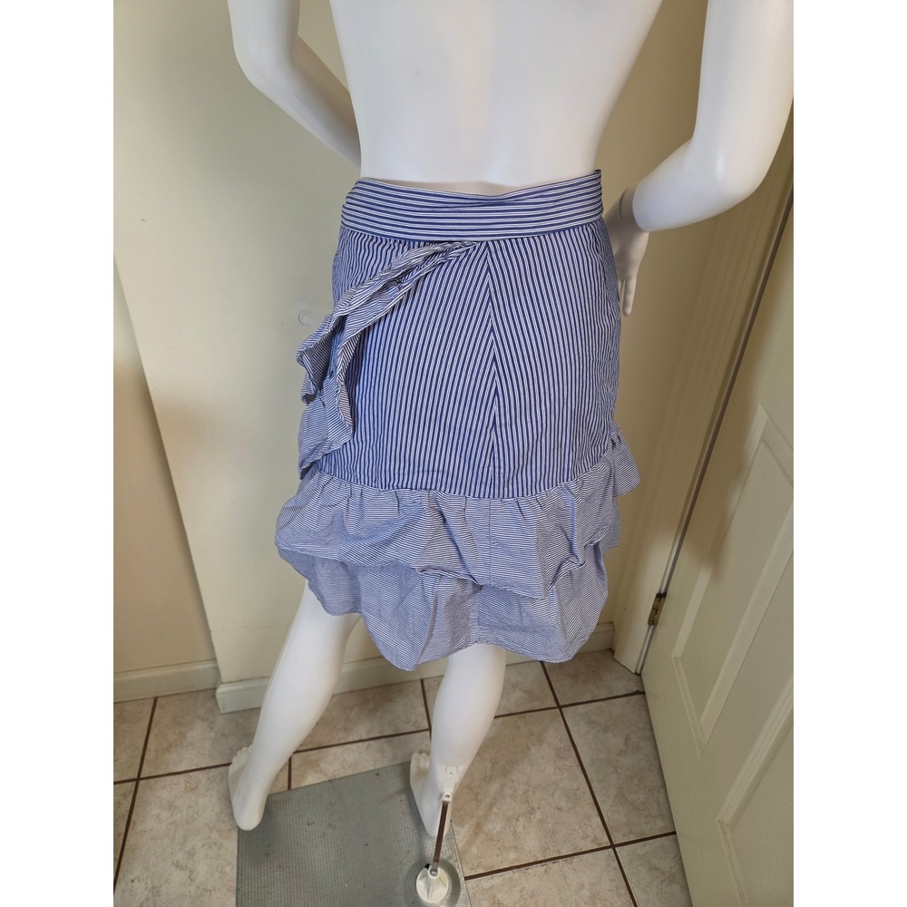 Parker Blue White Striped Cotton Ruffle Mini Skirt Side‎ Tie Wrap Small - Picture 9 of 12